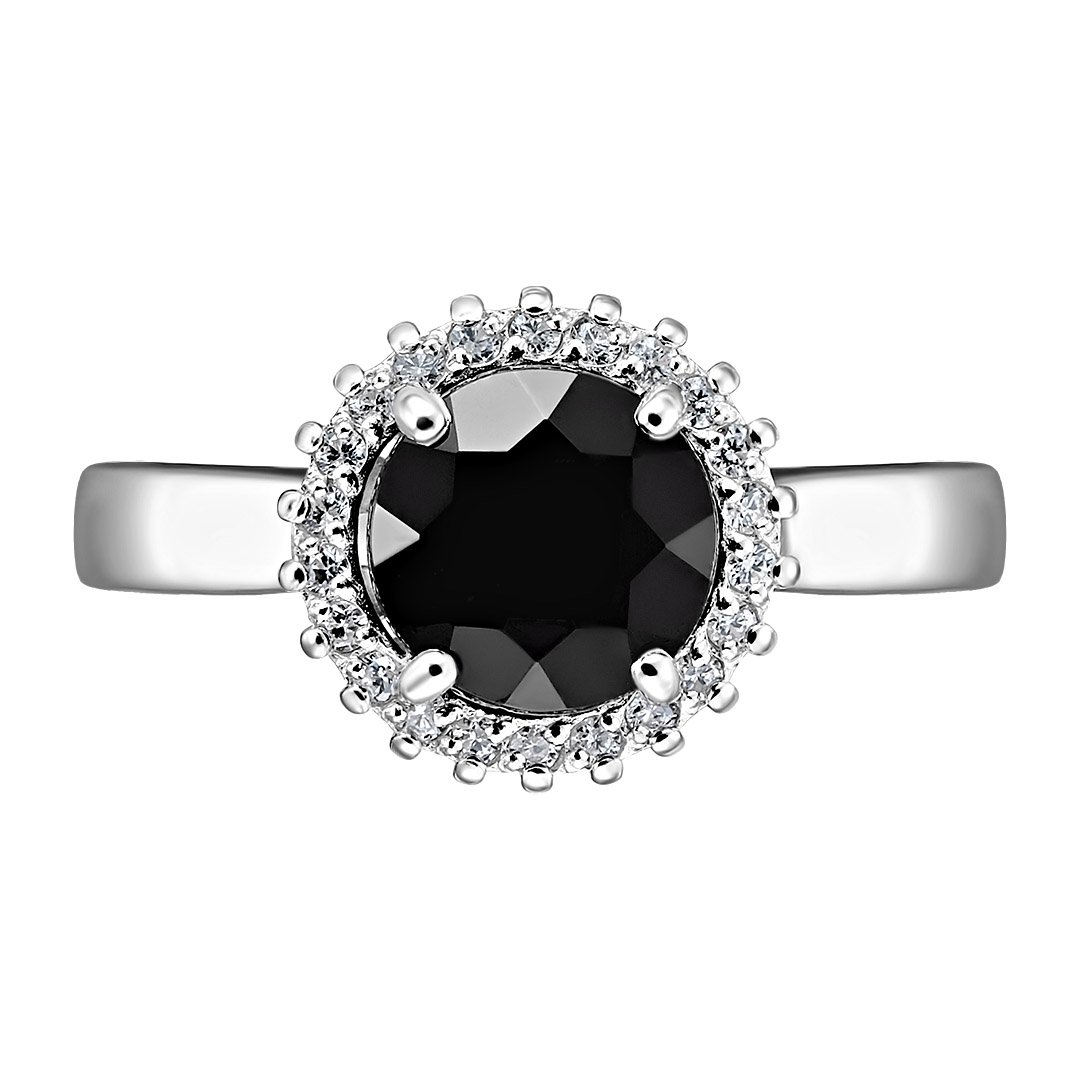 Серебряное кольцо 925 пробы; вставки 1 Турмалин черный; 22 Фианит бесцв.;