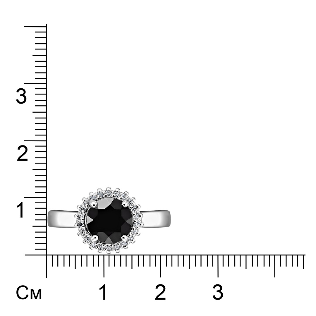 Серебряное кольцо 925 пробы; вставки 1 Турмалин черный; 22 Фианит бесцв.;