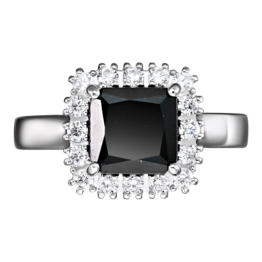 Серебряное кольцо 925 пробы; вставки 1 Турмалин черный; 16 Фианит бесцв.;