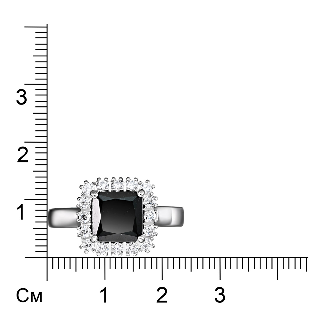Серебряное кольцо 925 пробы; вставки 1 Турмалин черный; 16 Фианит бесцв.;