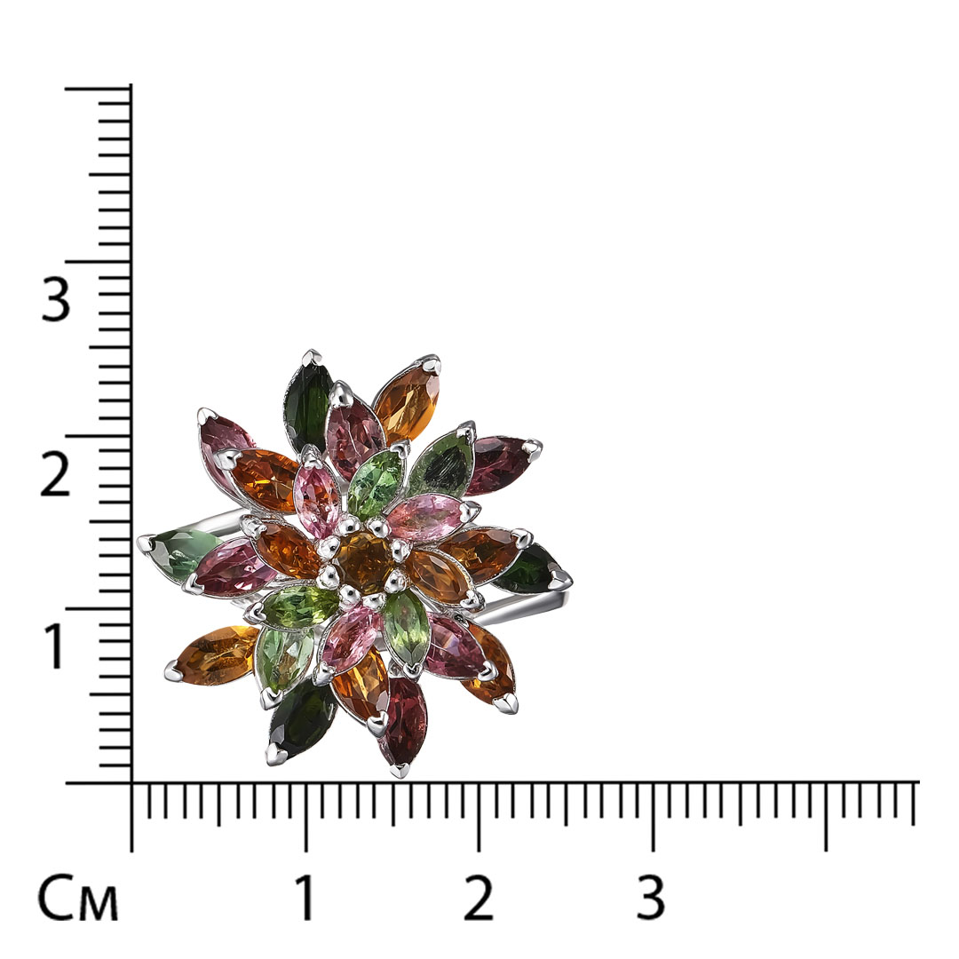 Серебряное кольцо 925 пробы; с подвижн. эл.; вставки 27 Мультитурмалин 4,24ct;