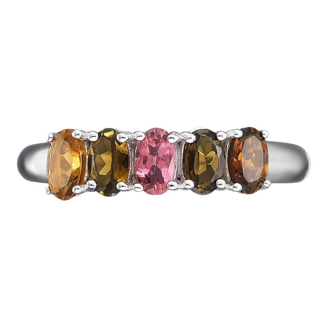 Серебряное кольцо 925 пробы; вставки 5 Мультитурмалин 1,35ct;