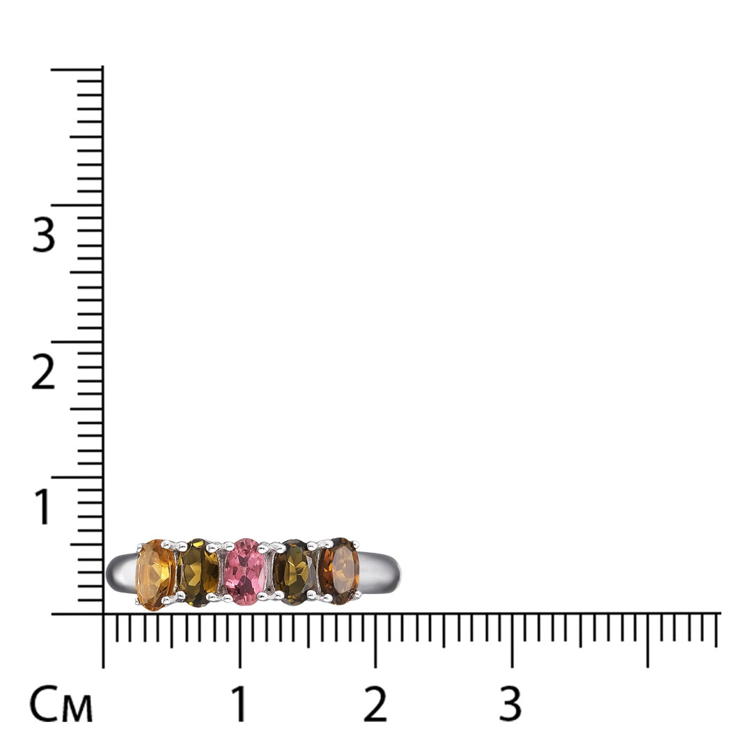 Серебряное кольцо 925 пробы; вставки 5 Мультитурмалин 1,35ct;