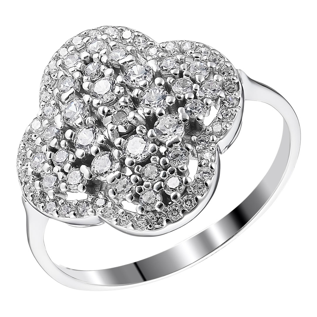 Серебряное кольцо 925 пробы; вставки 1 Бр.Кр-17 0,005 2/3; 68 Фианит бесцв.;