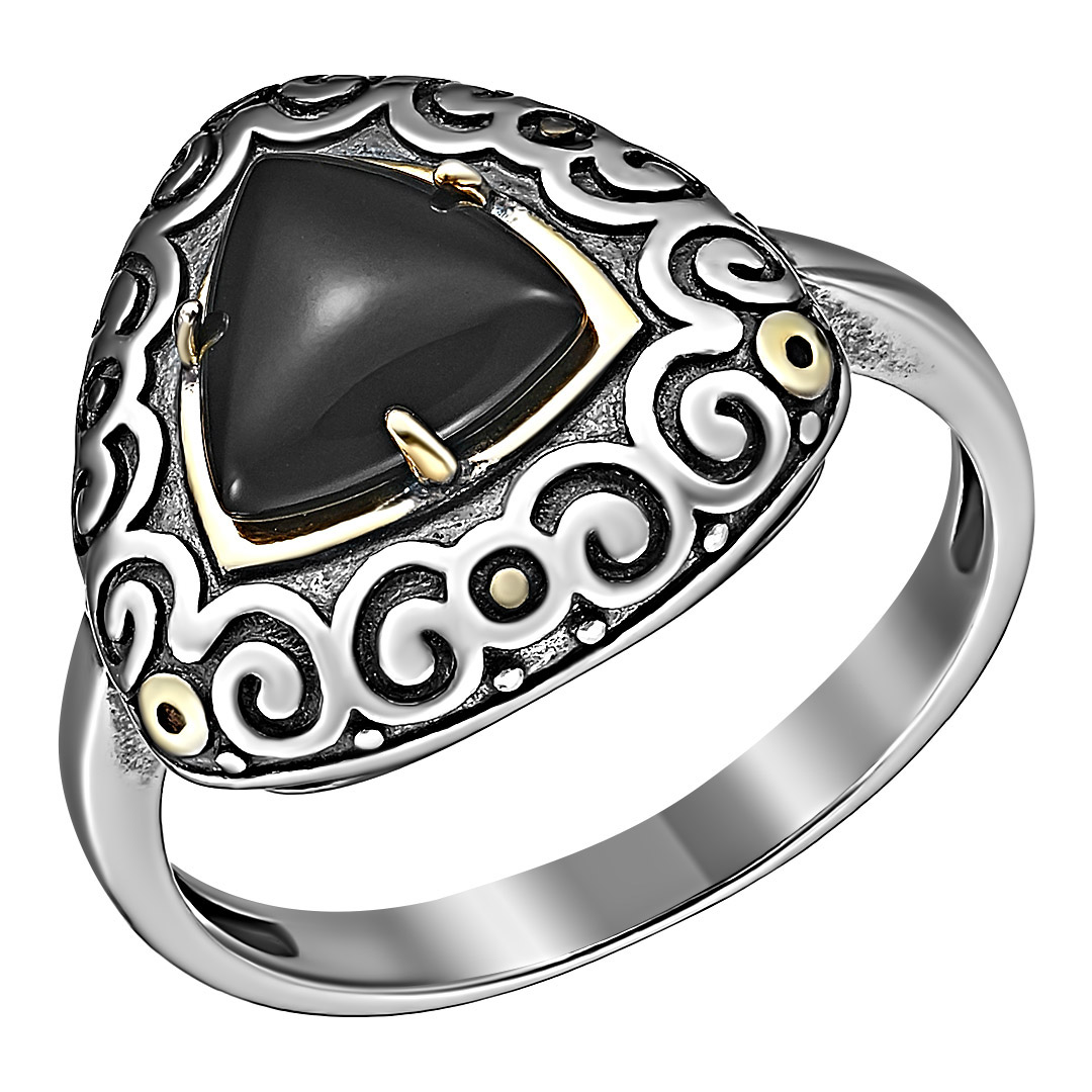 Серебряное кольцо 925 пробы; оксидирование; вставки 1 Агат нат.;