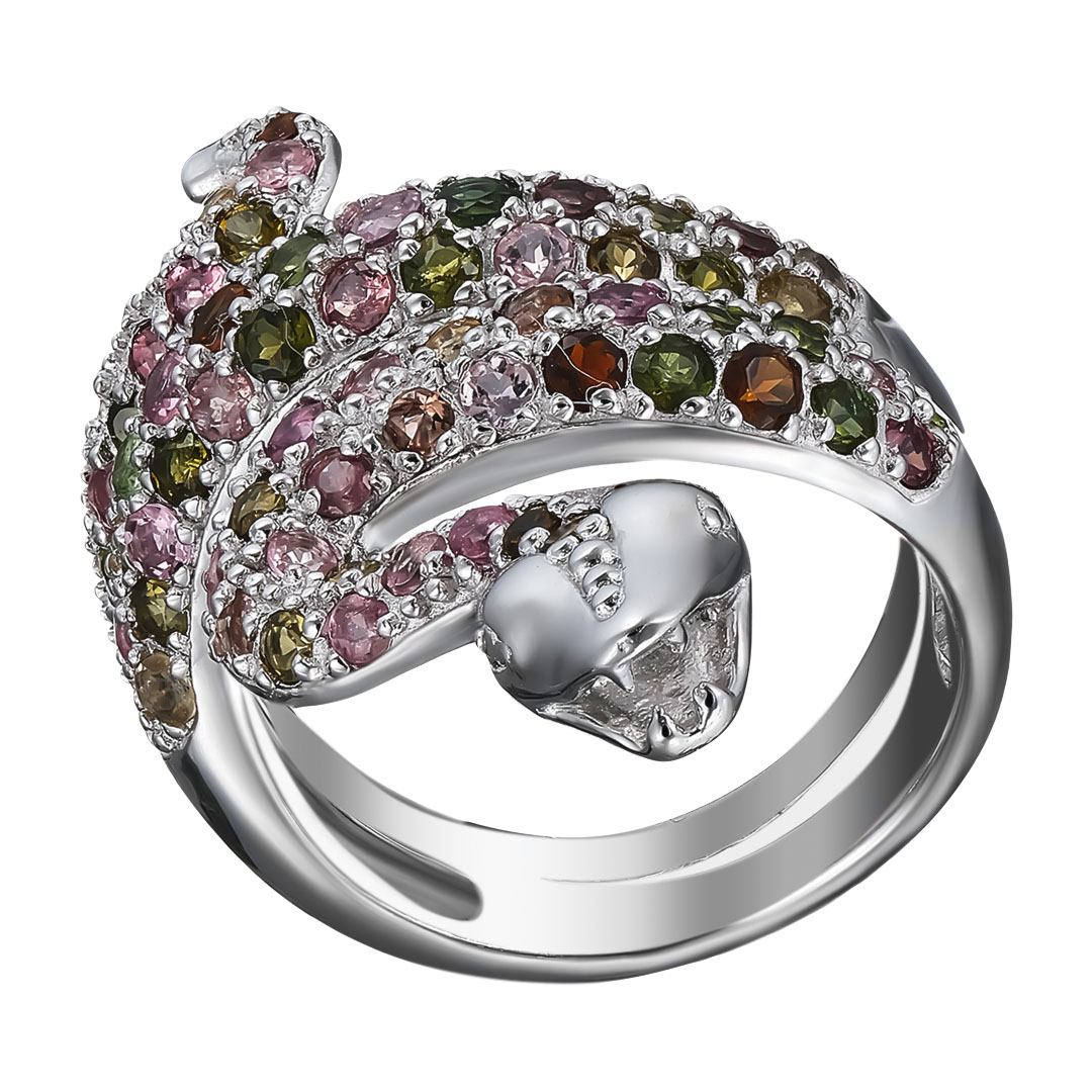 Серебряное кольцо 925 пробы; вставки Россыпь Мультитурмалин 4,74 ct;
