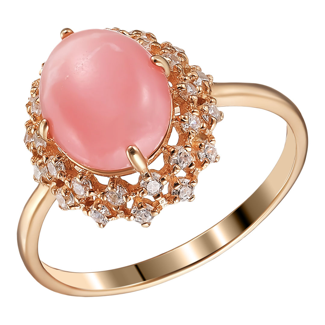 Серебряное кольцо 925 пробы; вставки 1 Смитсонит роз.; 28 Фианит бесцв.;