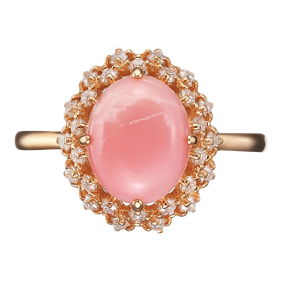 Серебряное кольцо 925 пробы; вставки 1 Смитсонит роз.; 28 Фианит бесцв.;