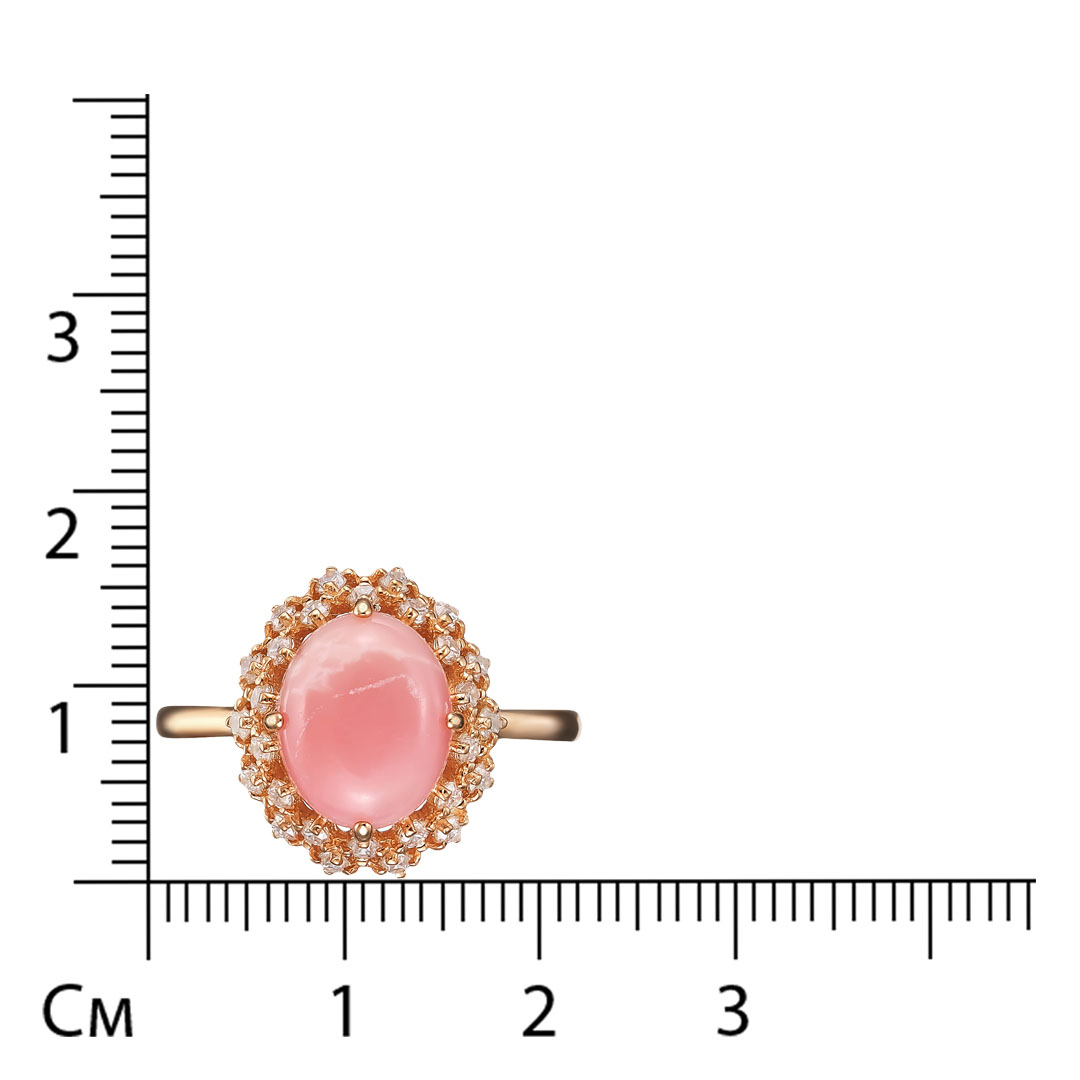 Серебряное кольцо 925 пробы; вставки 1 Смитсонит роз.; 28 Фианит бесцв.;