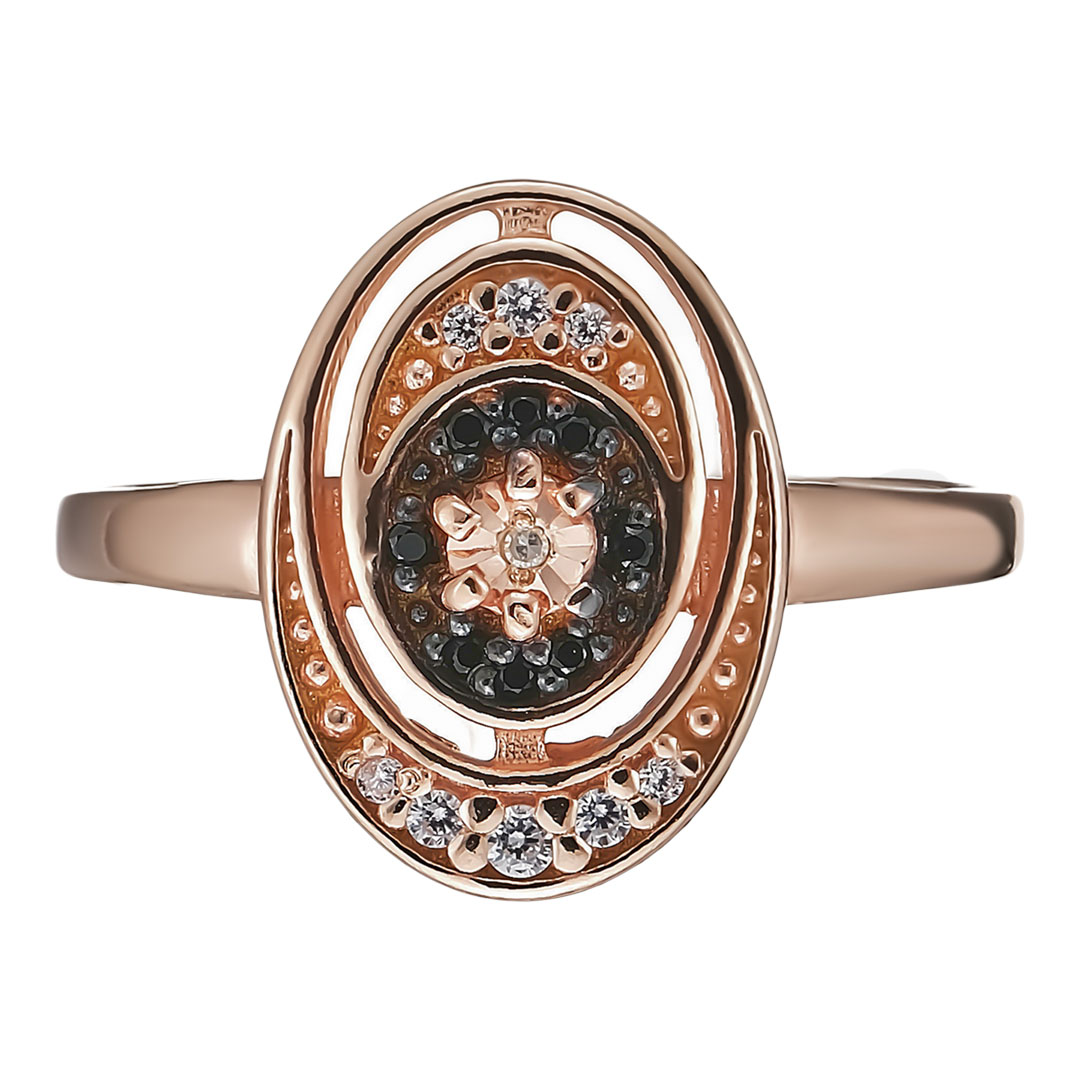 Серебряное кольцо 925 пробы; родий черн.; вставки 1 Бр.Кр-17 0,005 2/3; 8 Фианит бесцв.; 8 Шпинель ч