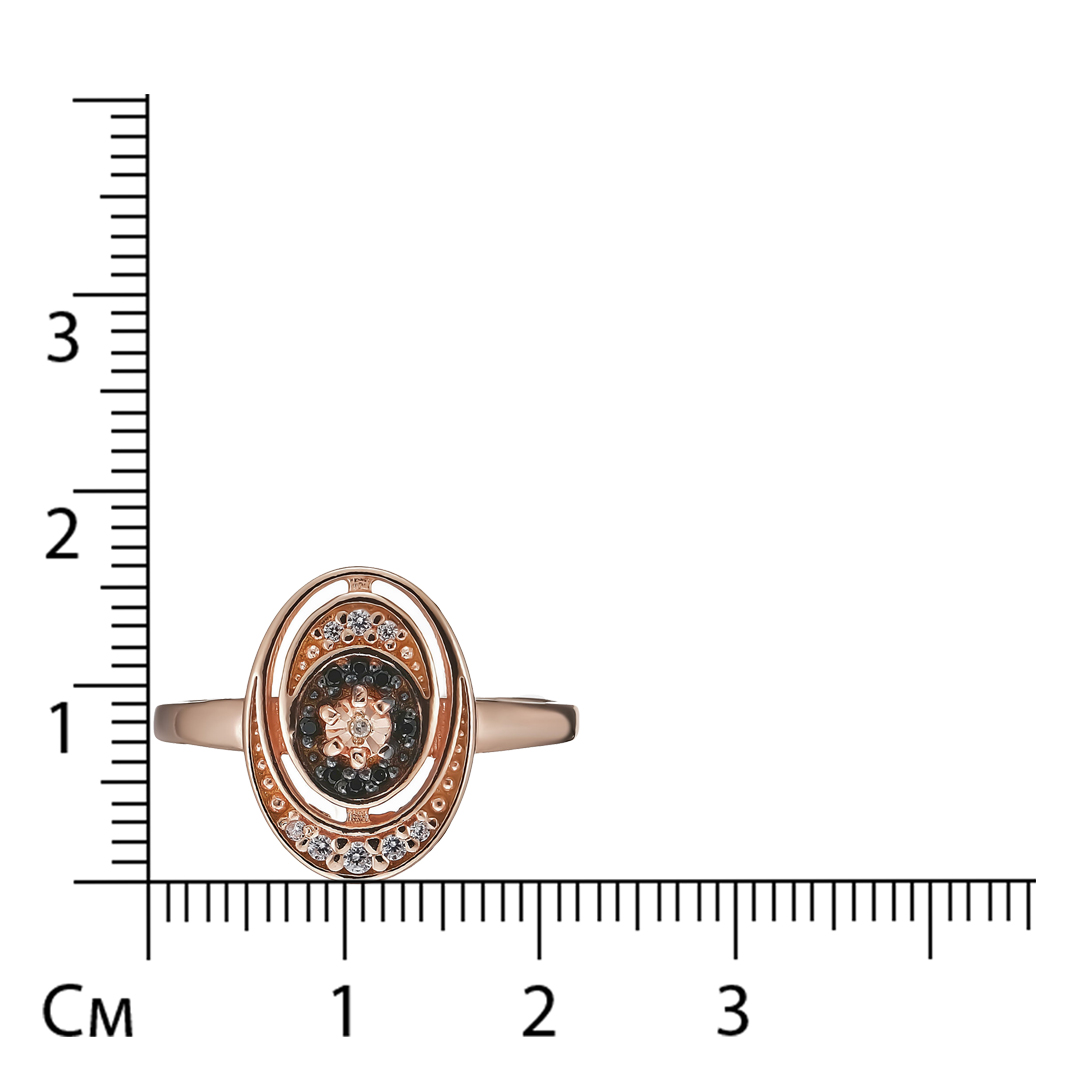 Серебряное кольцо 925 пробы; родий черн.; вставки 1 Бр.Кр-17 0,005 2/3; 8 Фианит бесцв.; 8 Шпинель ч