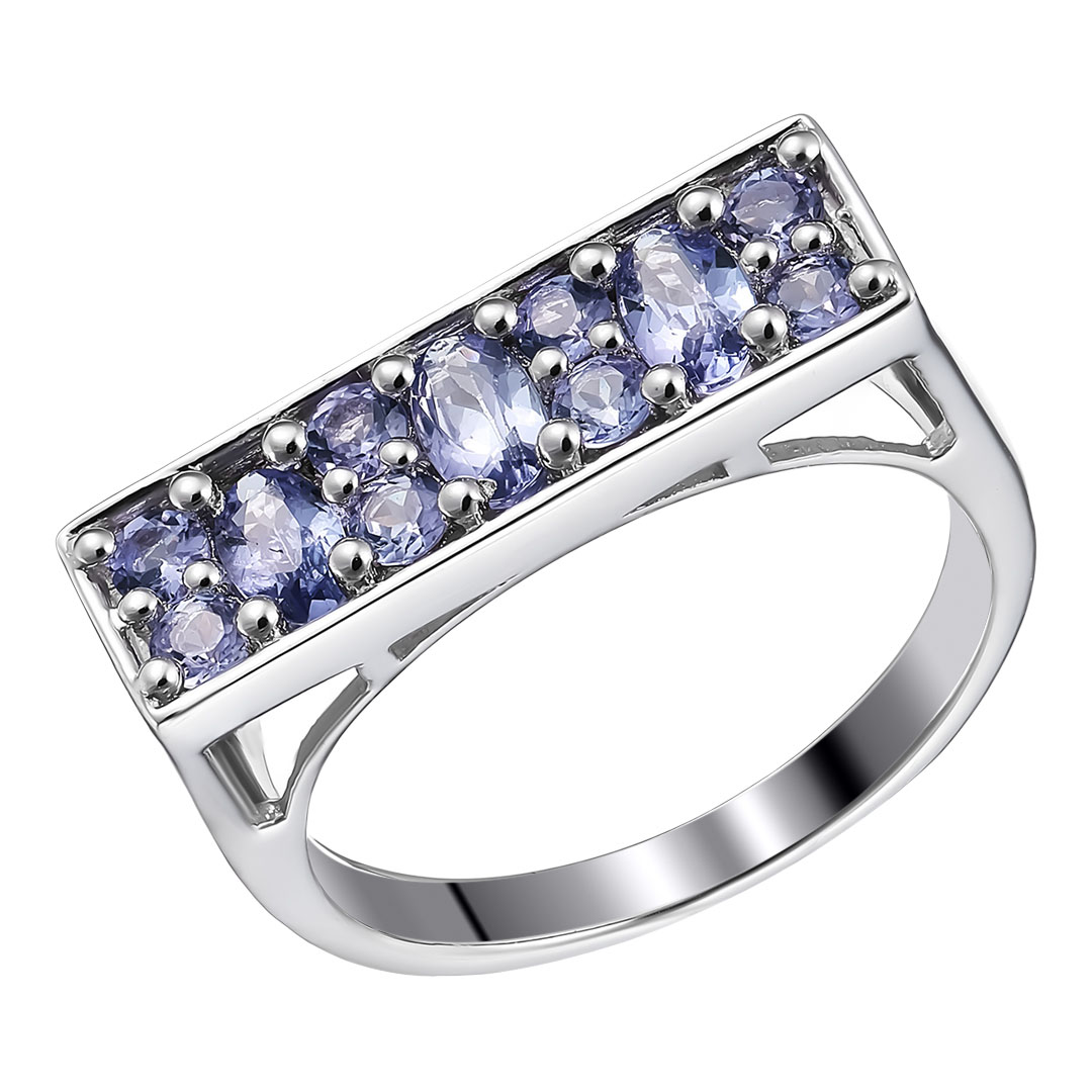 Серебряное кольцо 925 пробы; вставки 11 Танзанит 1,26 ct;