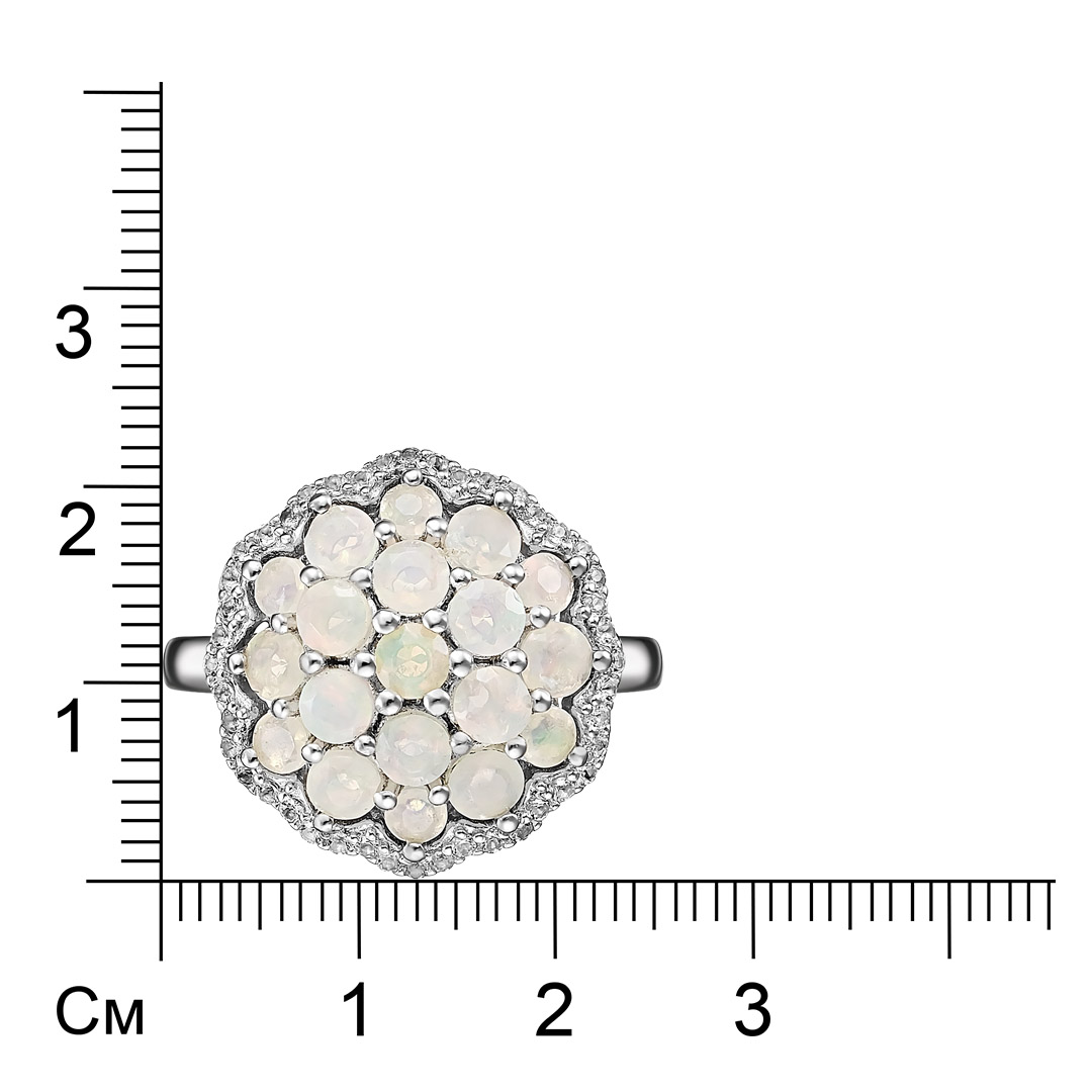 Серебряное кольцо 925 пробы; вставки 19 Опал бел. 1,42ct; 44 Топаз бел. 0,22ct;