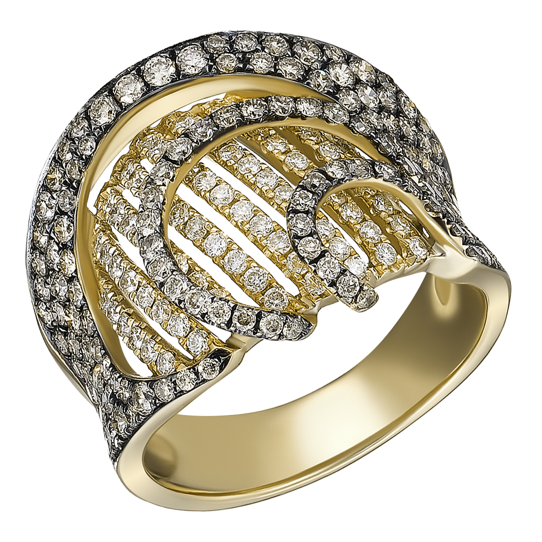 Кольцо из желтого золота с коричневыми бриллиантами
