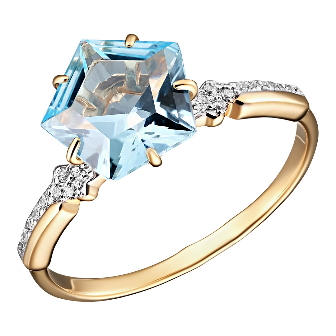 Серебряное кольцо 925 пробы; вставки 1 Топаз; 18 Фианит бесцв.;