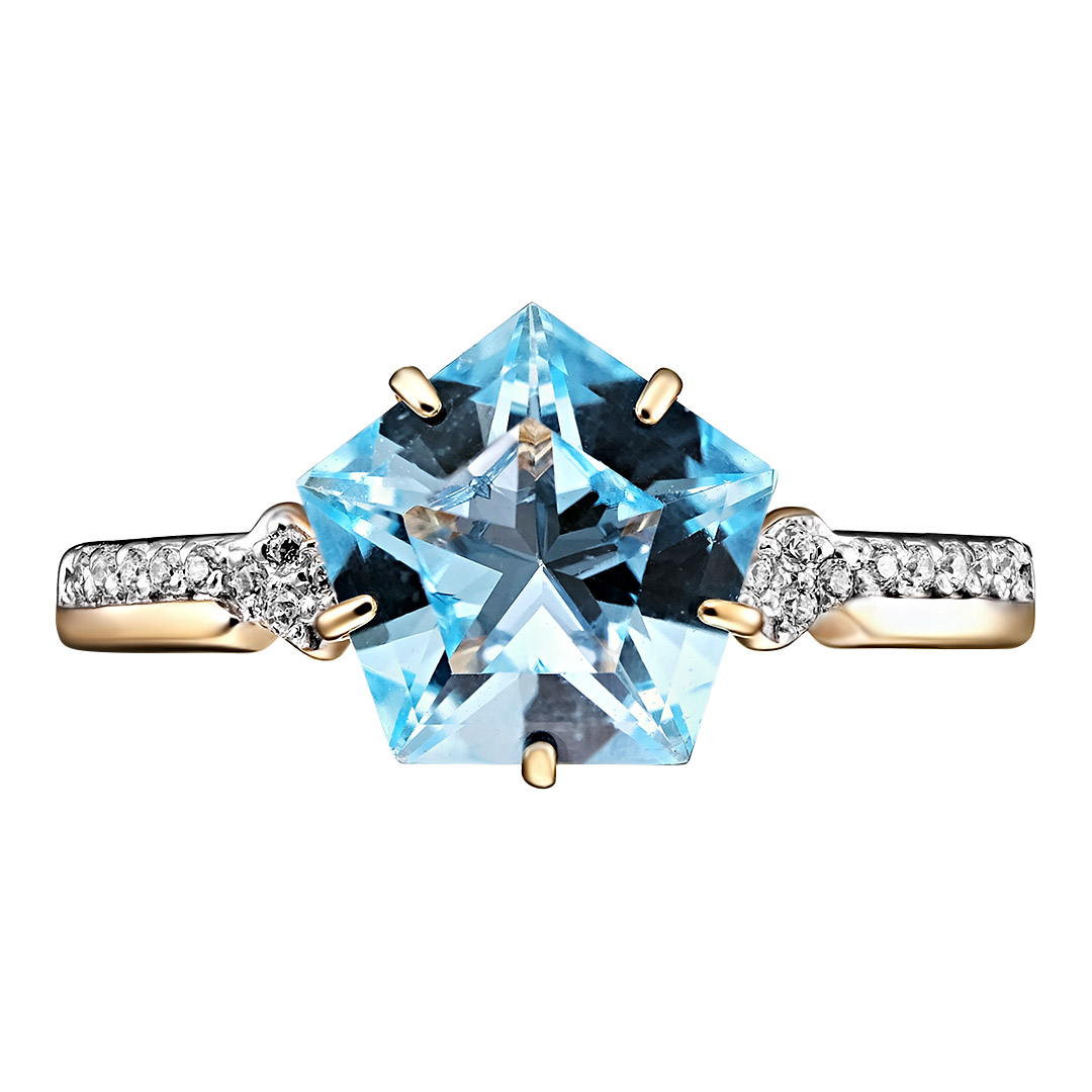 Серебряное кольцо 925 пробы; вставки 1 Топаз; 18 Фианит бесцв.;