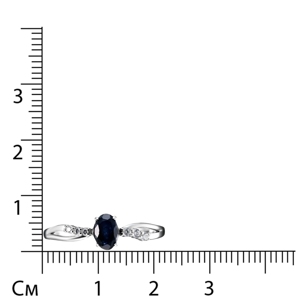 Серебряное кольцо 925 пробы; вставки 1 Сапфир 0,55 U/2; 6 Фианит бесцв.;