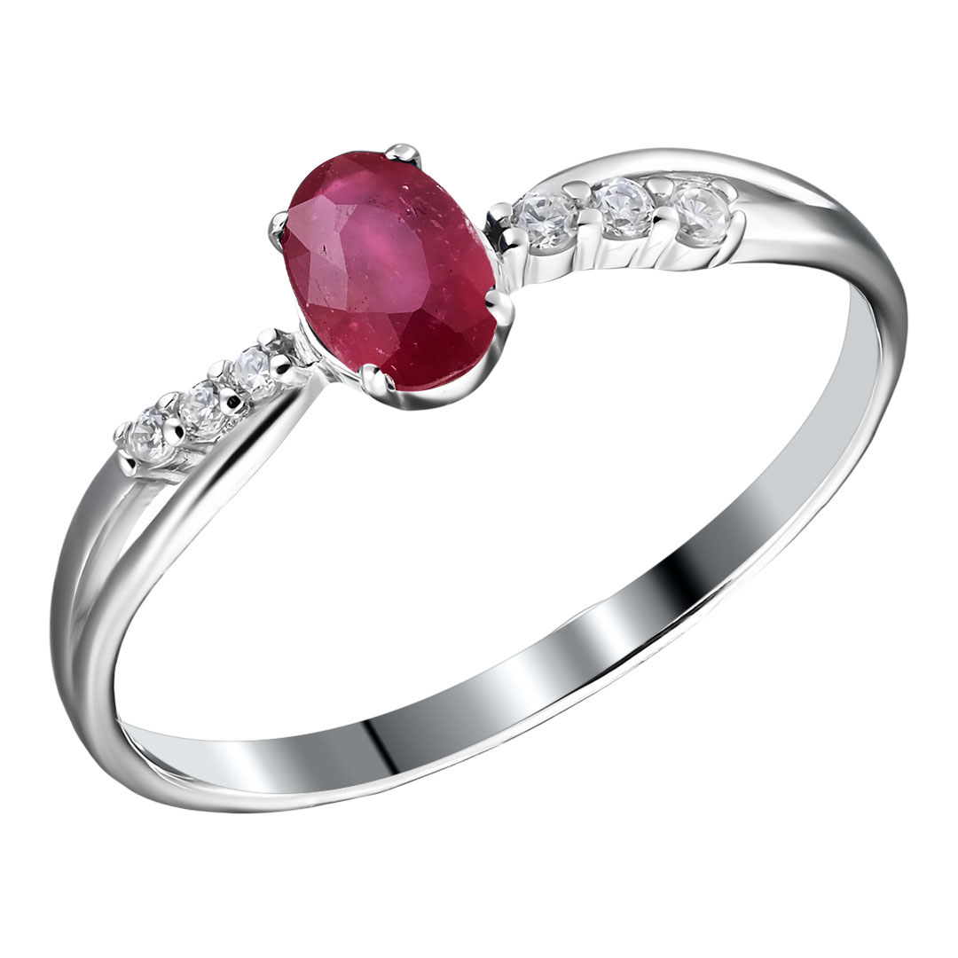 Серебряное кольцо 925 пробы; вставки 1 Рубин 0,55 F/2; 6 Фианит бесцв.;
