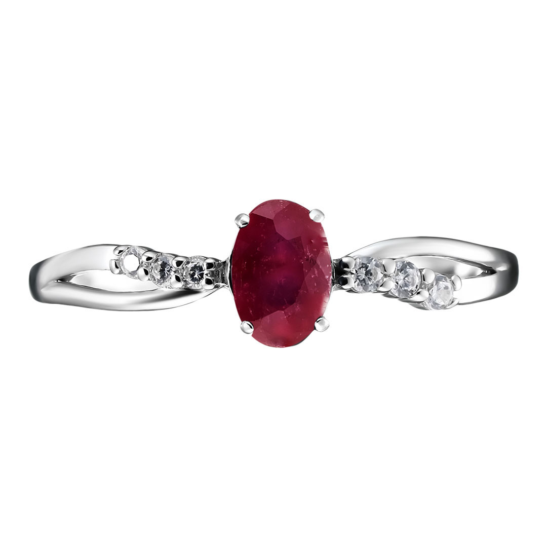 Серебряное кольцо 925 пробы; вставки 1 Рубин 0,55 F/2; 6 Фианит бесцв.;