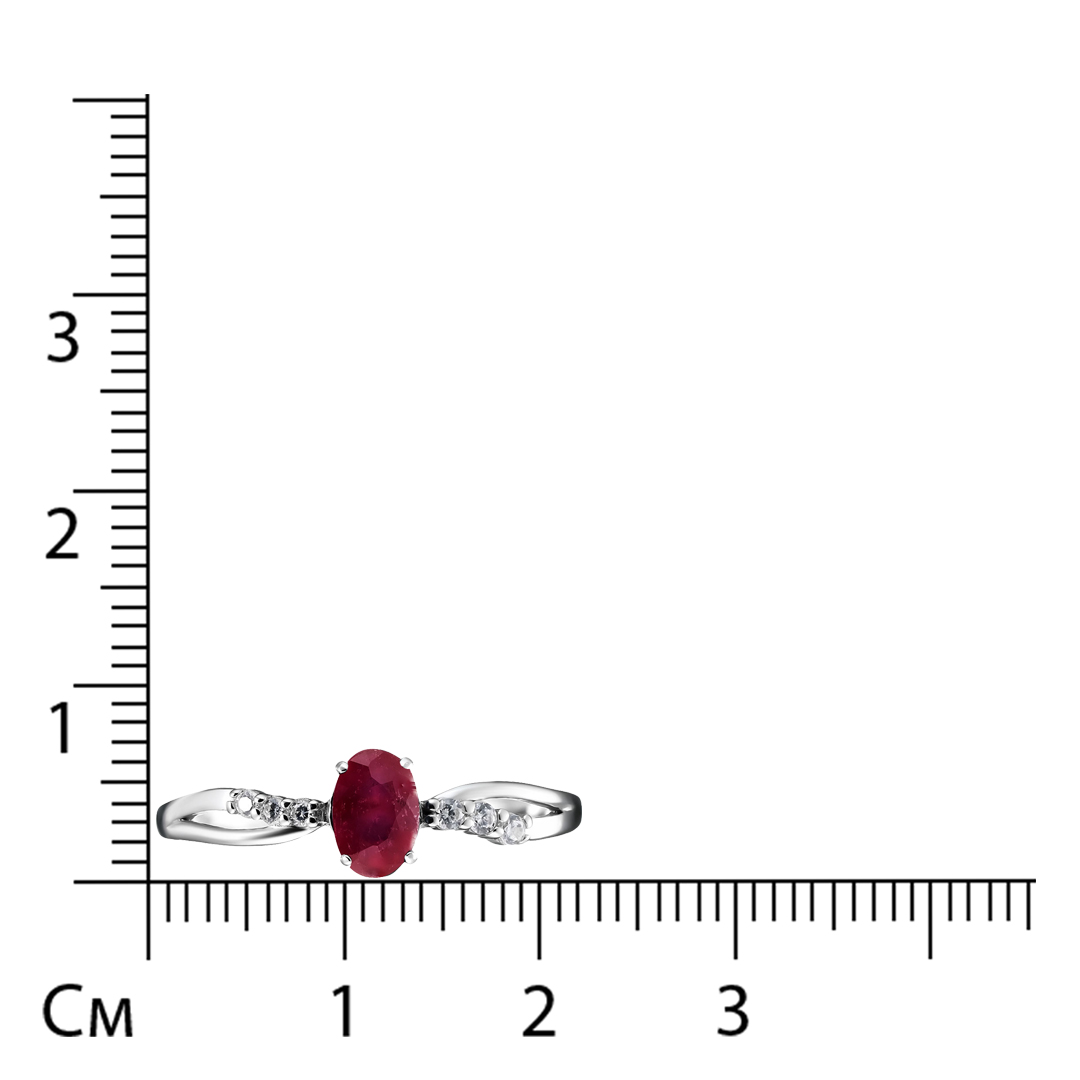 Серебряное кольцо 925 пробы; вставки 1 Рубин 0,55 F/2; 6 Фианит бесцв.;