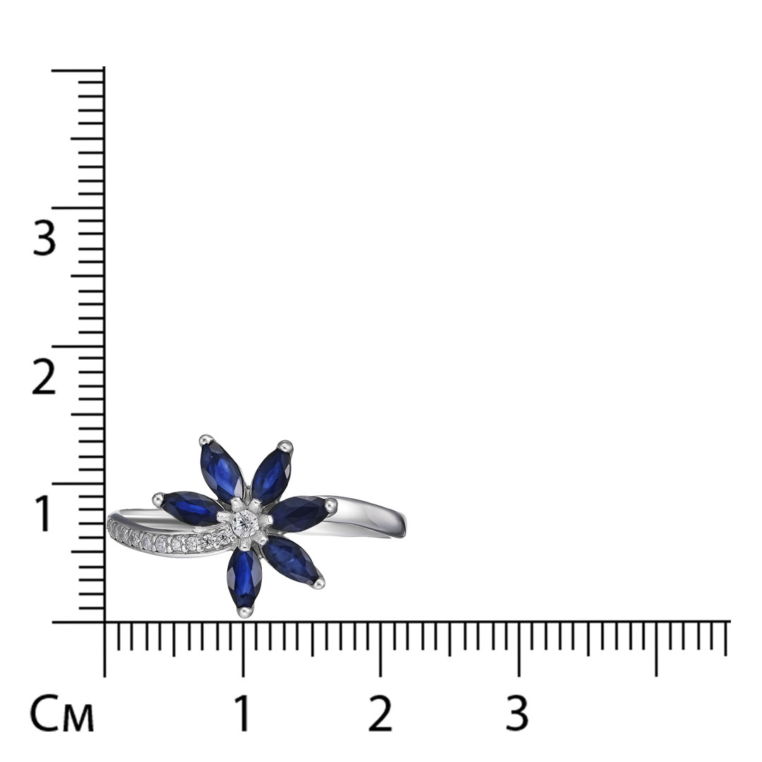 Серебряное кольцо 925 пробы; вставки 12 Фианит бесцв.; 6 Сапфир 0,97 U/2