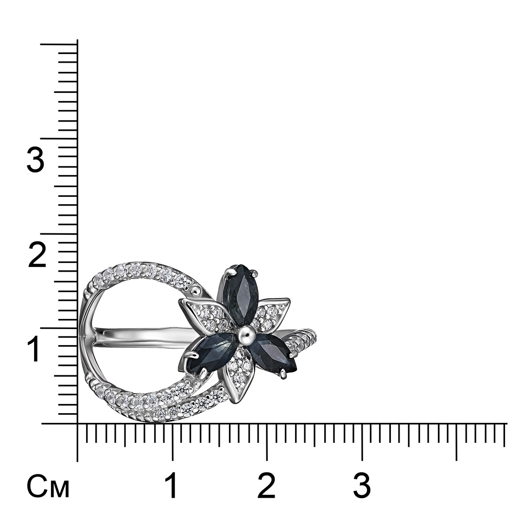 Серебряное кольцо 925 пробы; вставки 36 Фианит бесцв.; 3 Сапфир 0,81 U/2