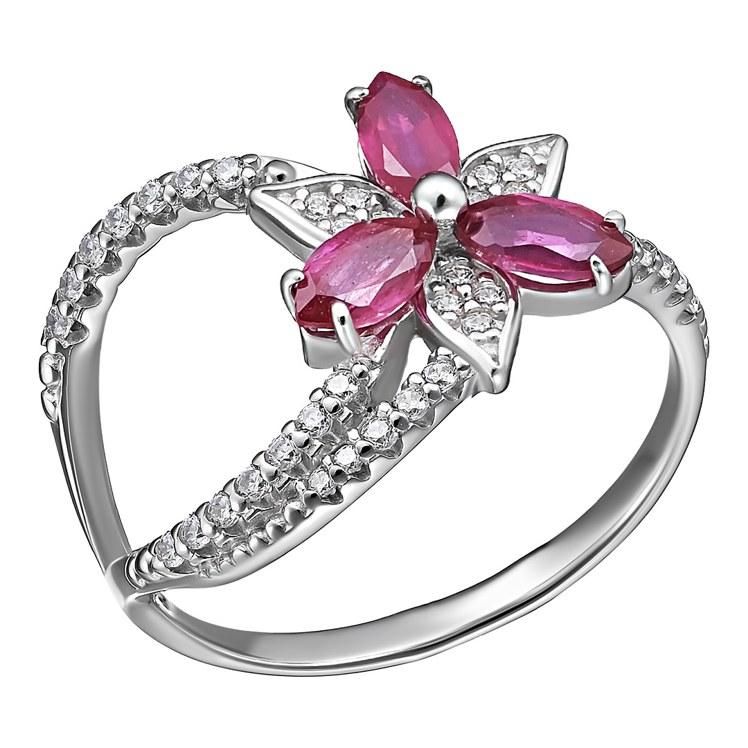 Серебряное кольцо 925 пробы; вставки 36 Фианит бесцв.; 3 Рубин 1,12 F/2