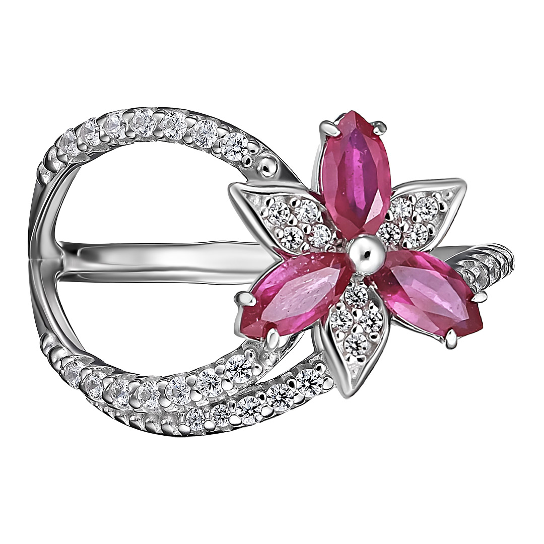 Серебряное кольцо 925 пробы; вставки 36 Фианит бесцв.; 3 Рубин 1,12 F/2