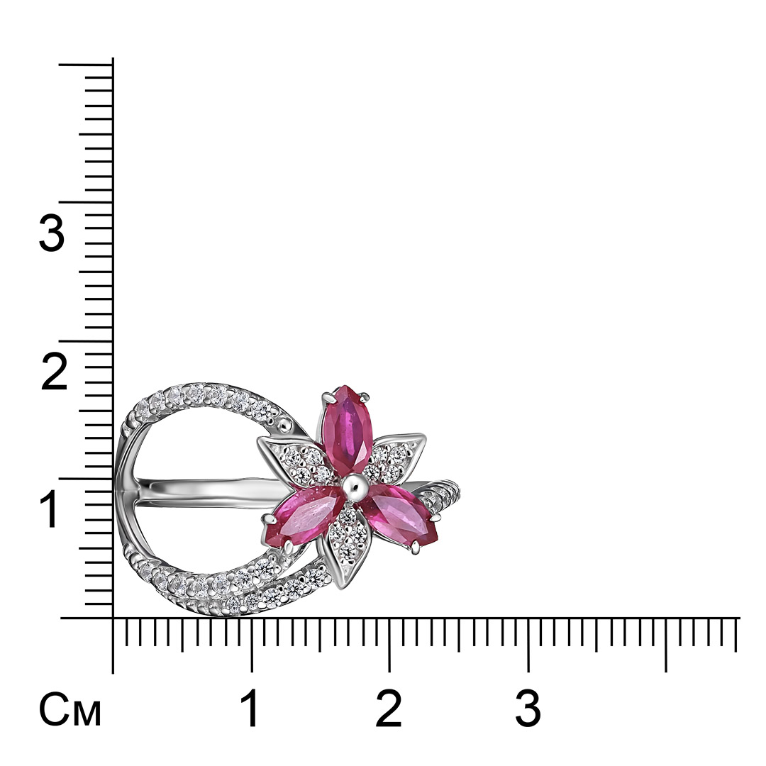 Серебряное кольцо 925 пробы; вставки 36 Фианит бесцв.; 3 Рубин 1,12 F/2