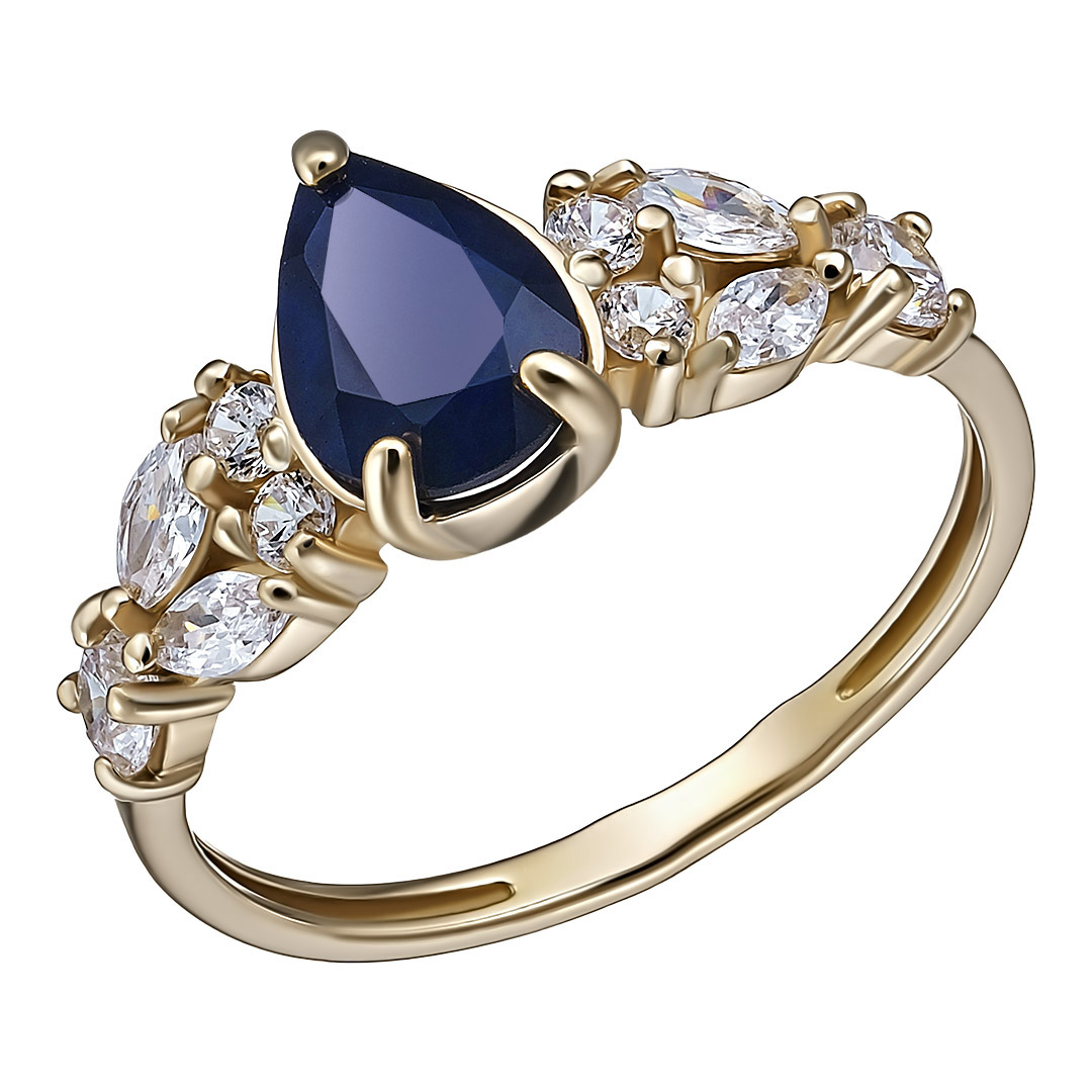 Серебряное кольцо 925 пробы; вставки 10 Фианит бесцв.; 1 Сапфир 1,67 U/2