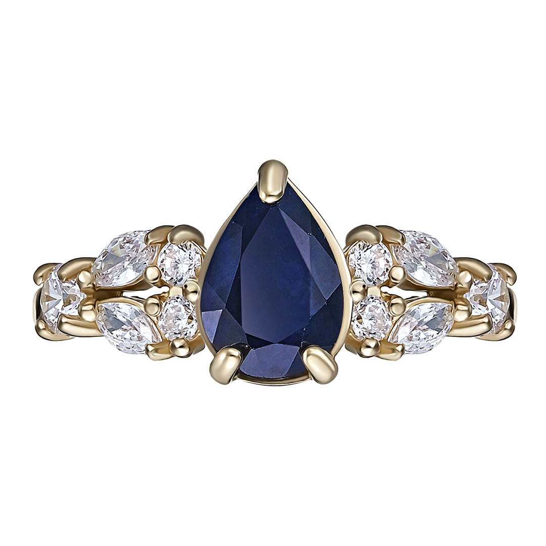 Серебряное кольцо 925 пробы; вставки 10 Фианит бесцв.; 1 Сапфир 1,67 U/2