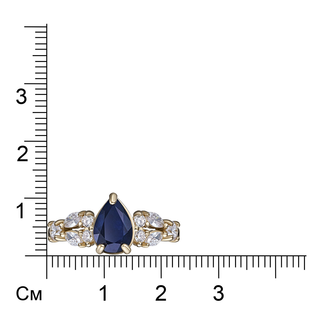 Серебряное кольцо 925 пробы; вставки 10 Фианит бесцв.; 1 Сапфир 1,67 U/2