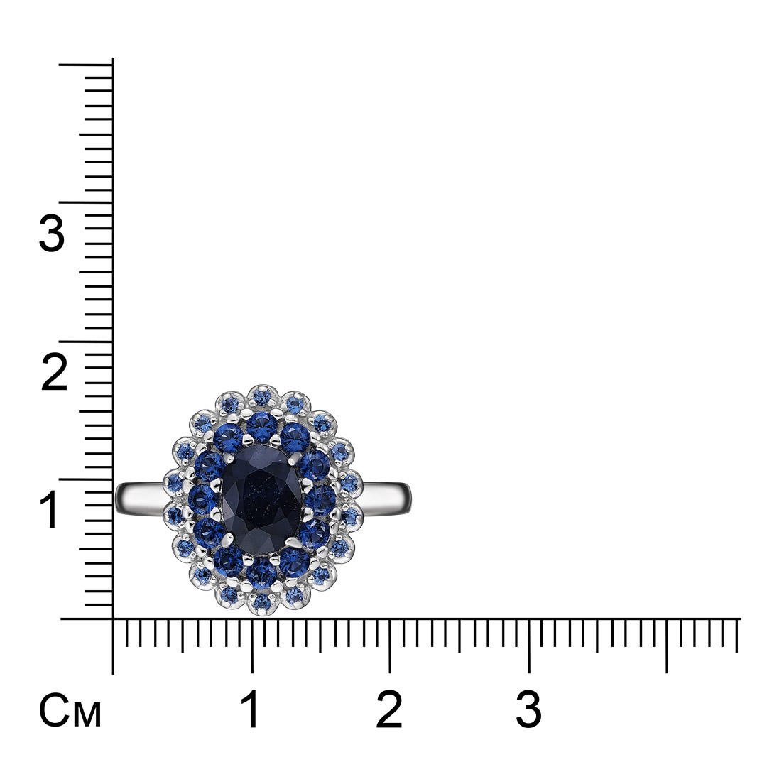 Серебряное кольцо 925 пробы; вставки 1 Сапфир 0,93 U/2; 30 Фианит синий;