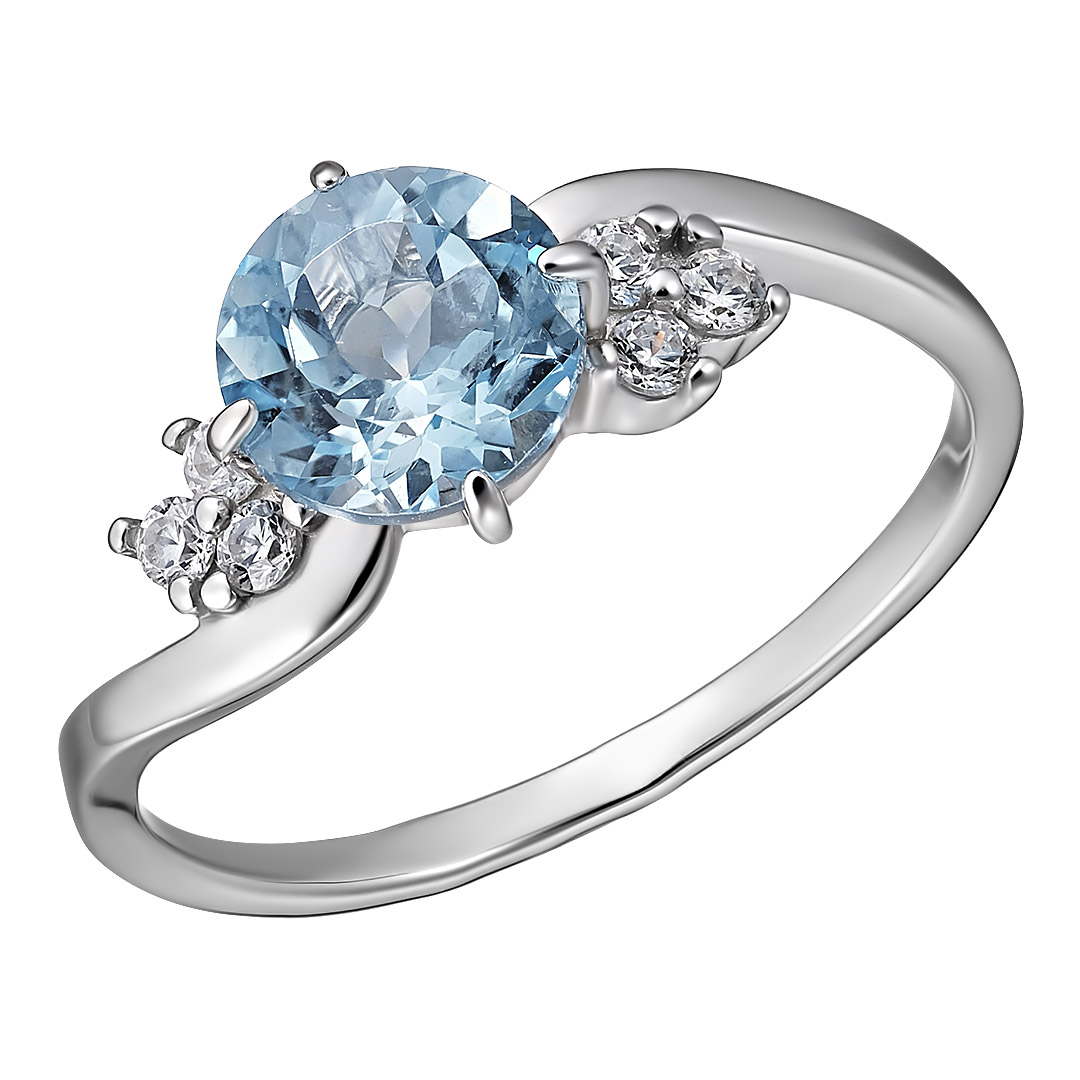 Серебряное кольцо 925 пробы; вставки 1 Топаз; 6 Фианит бесцв.;