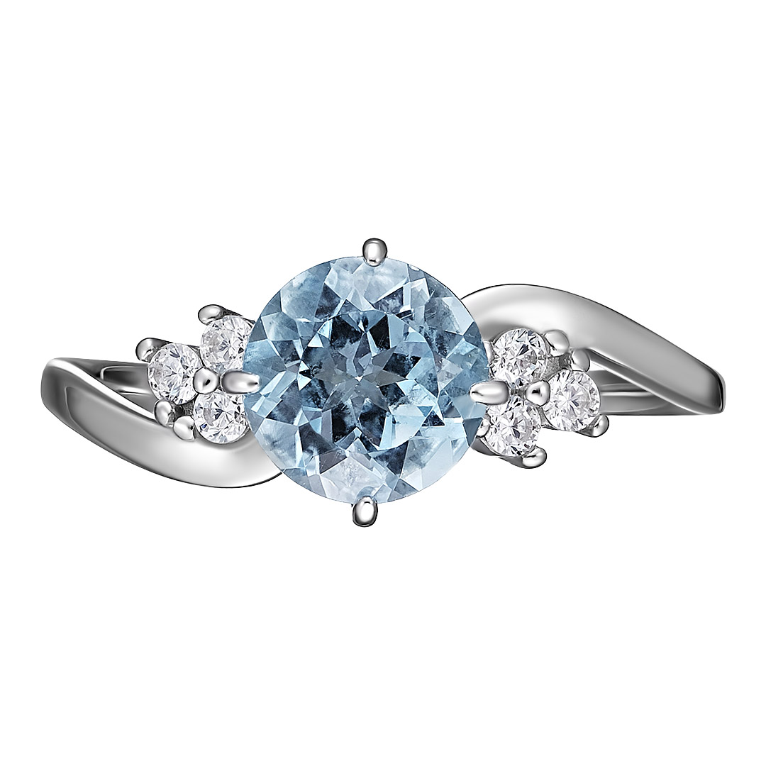 Серебряное кольцо 925 пробы; вставки 1 Топаз; 6 Фианит бесцв.;