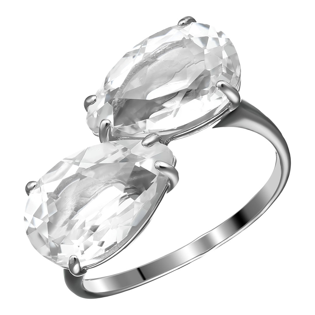 Серебряное кольцо 925 пробы; вставки 2 Горный хрусталь;