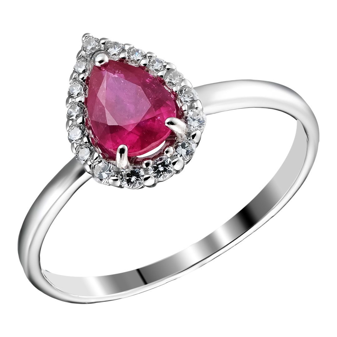 Серебряное кольцо 925 пробы; вставки 16 Фианит бесцв.; 1 Рубин 0,91 F/2