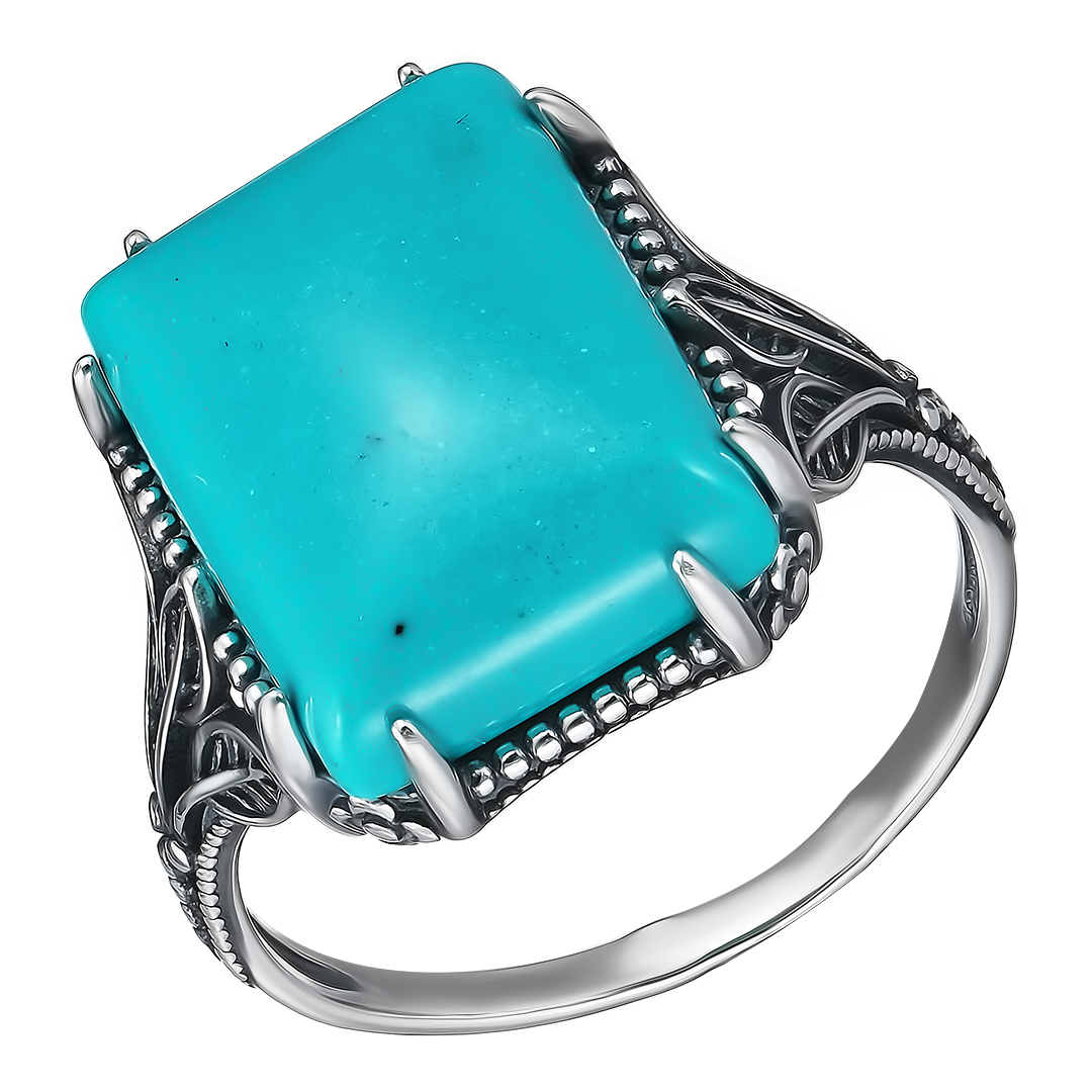 Серебряное кольцо 925 пробы; оксидирование; вставки 1 Бирюза;