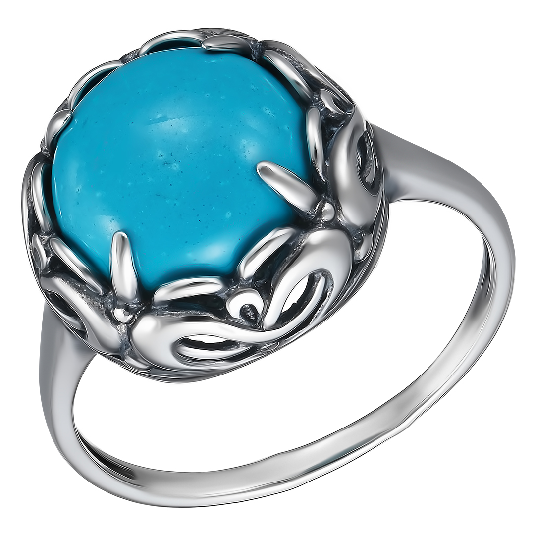 Серебряное кольцо 925 пробы; оксидирование; вставки 1 Бирюза;
