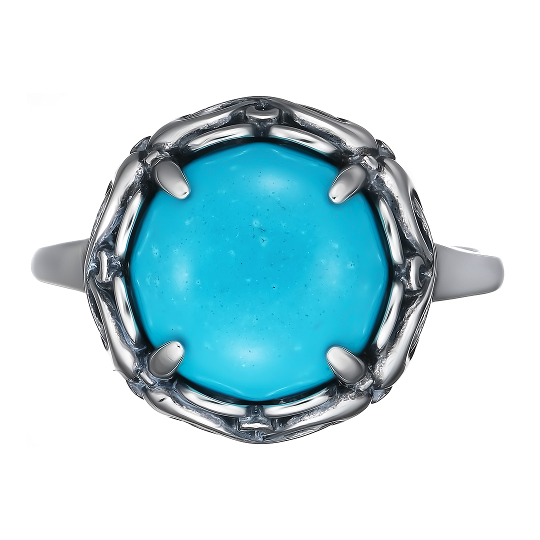 Серебряное кольцо 925 пробы; оксидирование; вставки 1 Бирюза;