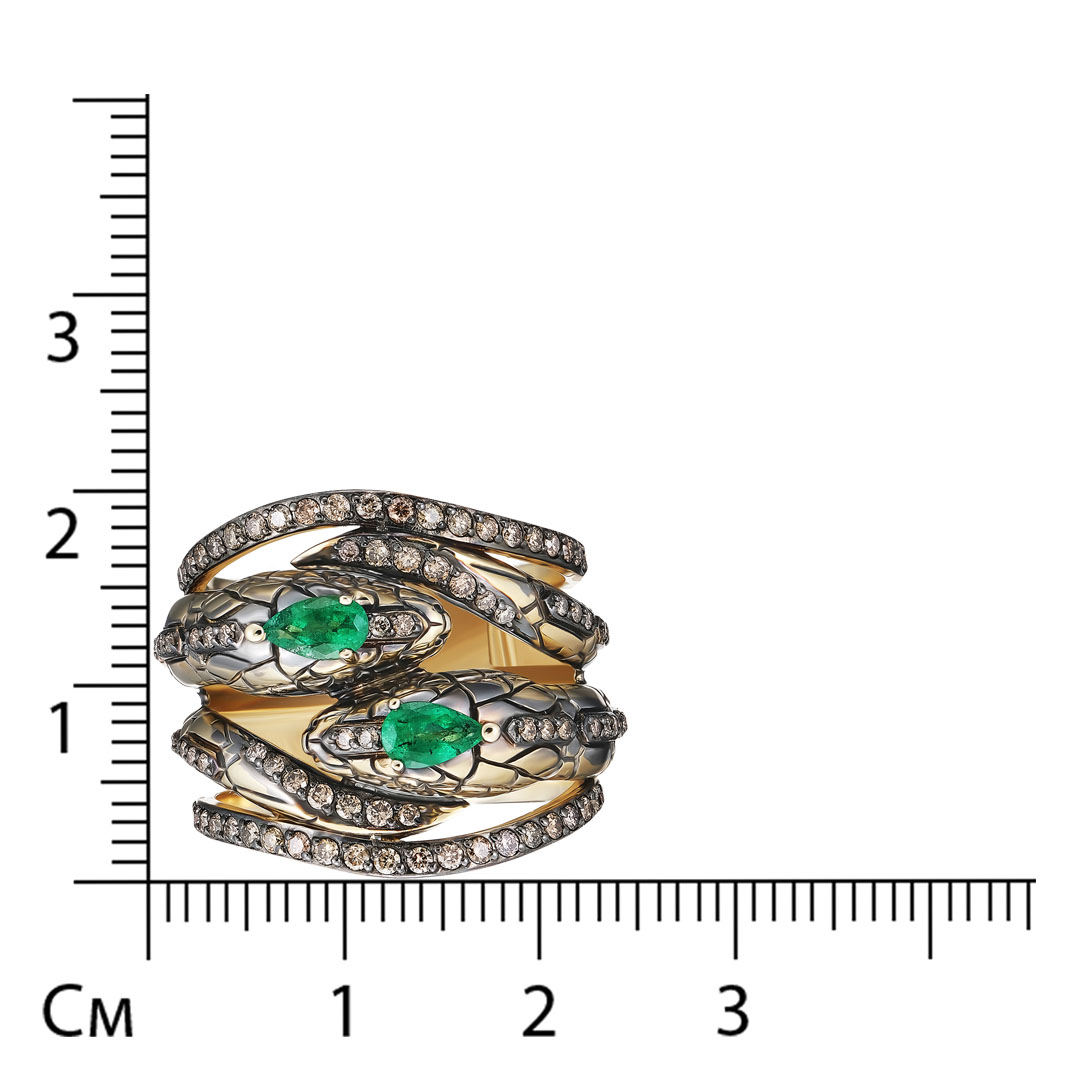Кольцо из желтого золота с изумрудами "Змеи"