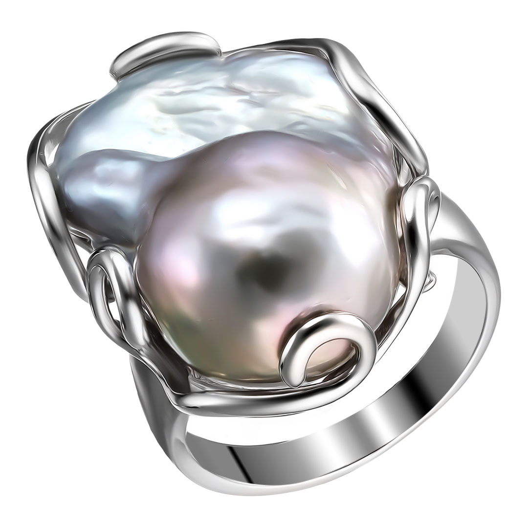Серебряное кольцо 925 пробы; вставки 1 Жемчуг культ. барокко 29,05 ct;