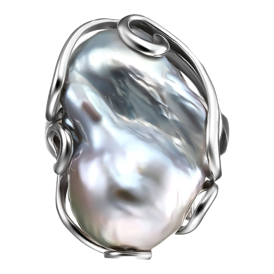 Серебряное кольцо 925 пробы; вставки 1 Жемчуг культ. барокко 29,05 ct;