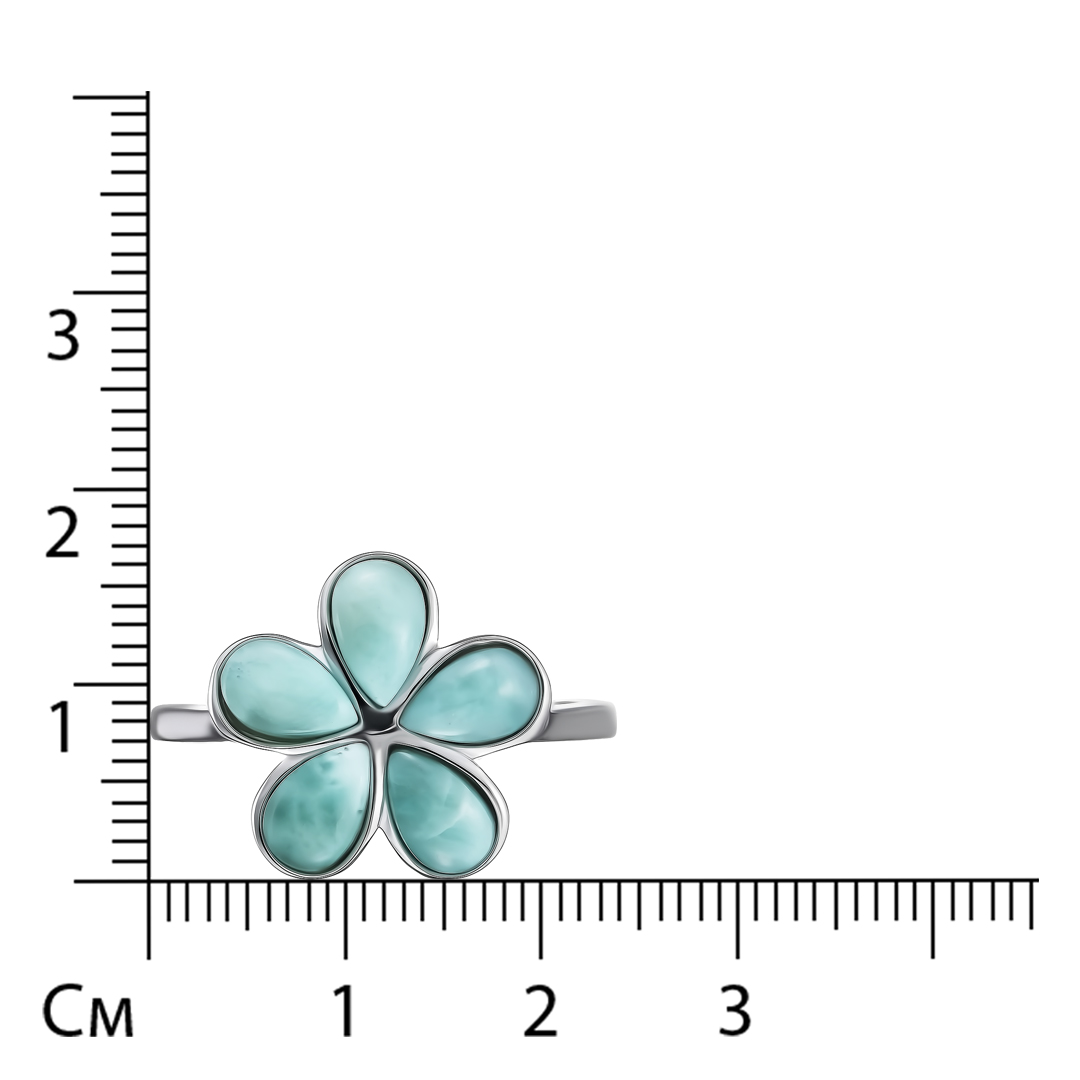 Серебряное кольцо с ларимарами "Цветок"
