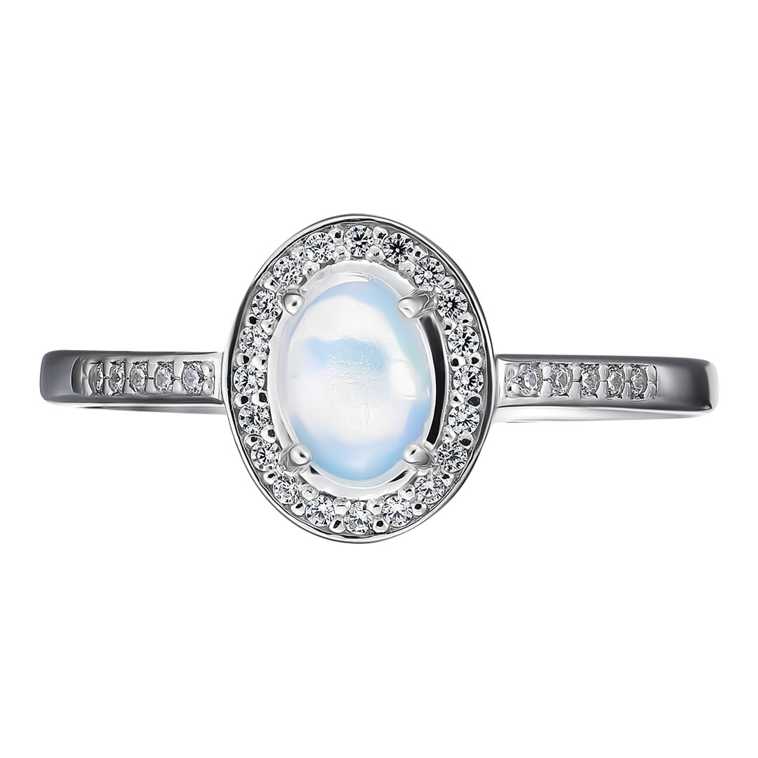Серебряное кольцо 925 пробы; вставки 1 Опал белый; 30 Фианит бесцв.;