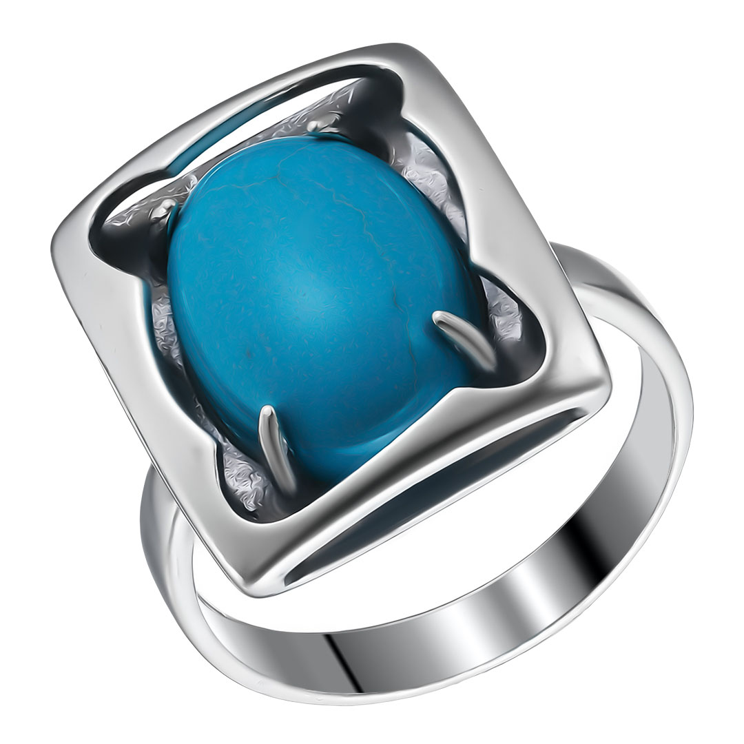 Серебряное кольцо 925 пробы; оксидирование; вставки 1 Бирюза;