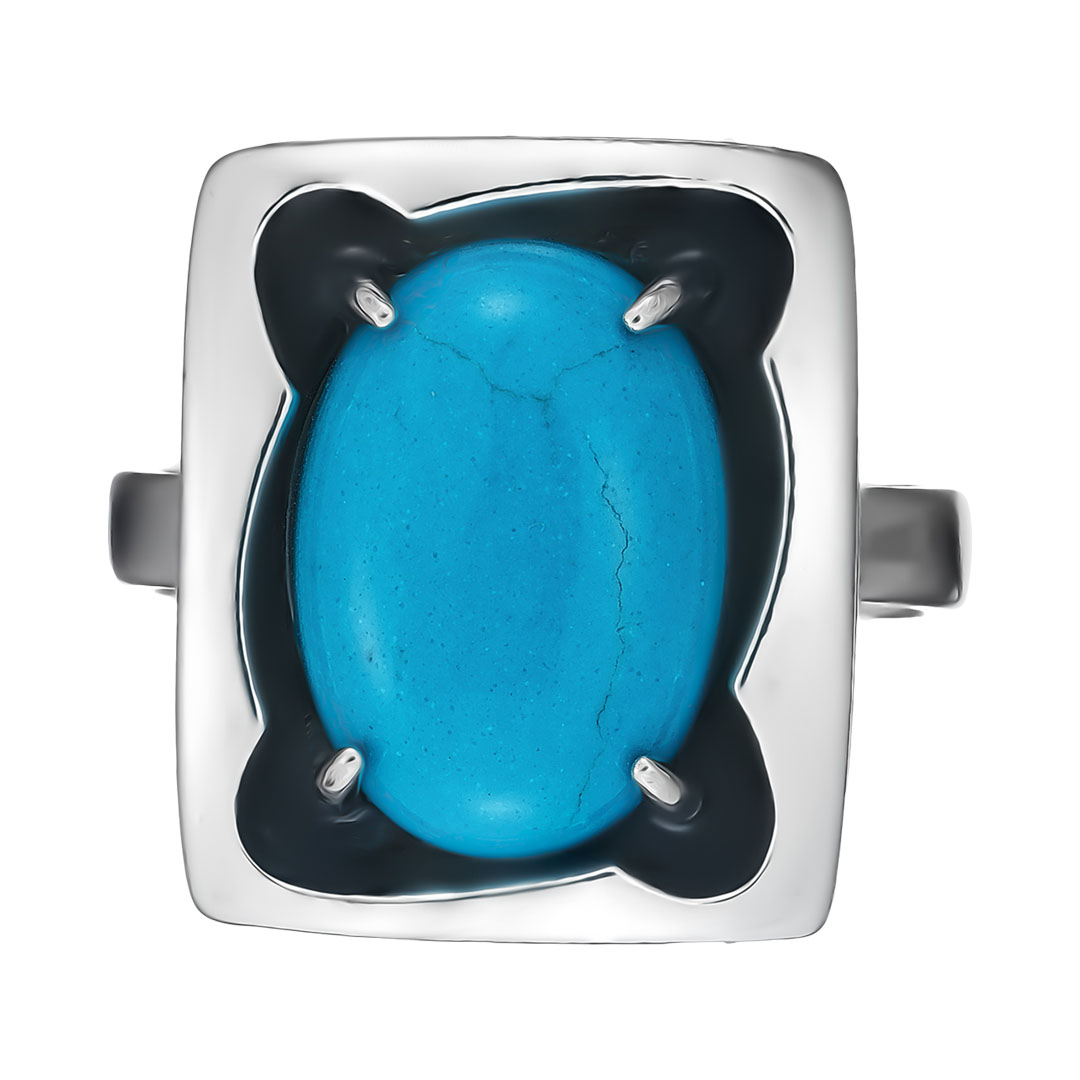 Серебряное кольцо 925 пробы; оксидирование; вставки 1 Бирюза;
