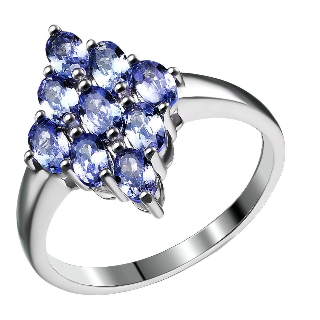 Серебряное кольцо 925 пробы; вставки 9 Танзанит 2ct;