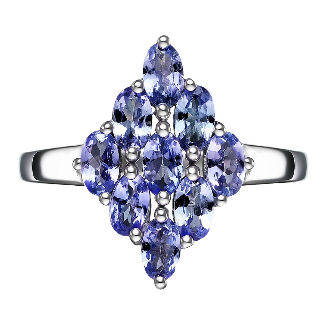 Серебряное кольцо 925 пробы; вставки 9 Танзанит 2ct;