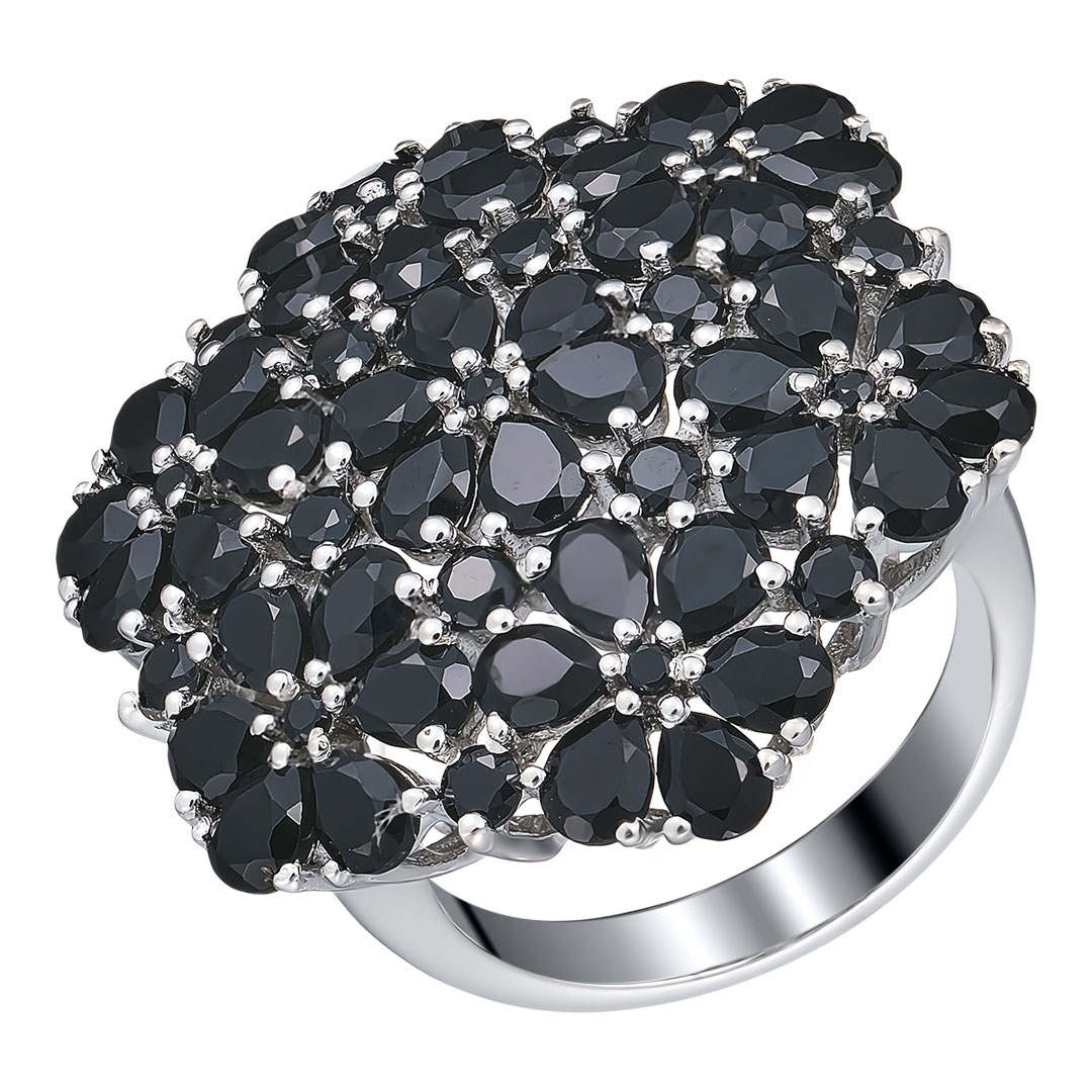 Серебряное кольцо 925 пробы; вставки 61 Шпинель черн. 10,35ct;